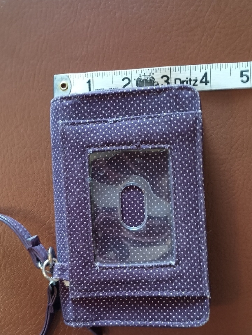Thirty-one Plum White Polka Dot Wristlet Wallet with Clear ID Window - Picture 6 of 7